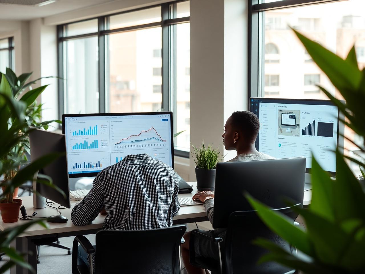 Equipa de marketing digital a analisar campanhas num escritório em Maputo