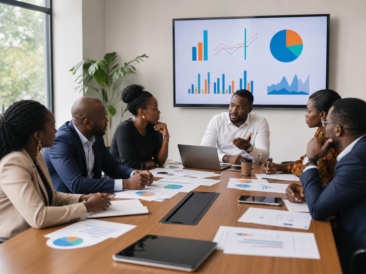 Reunião de planeamento de média numa agência africana